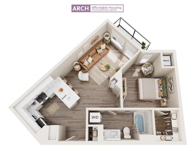 A4 Affordable One Bedroom 418 floor plan